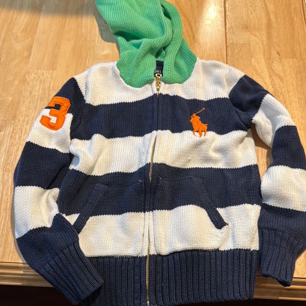 Ralph Lauren Blue and White Striped Sweater Hoodie